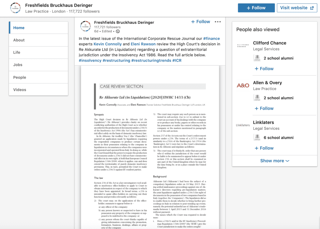 legal content marketing for legal firms example; published journals