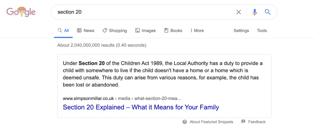 Marketing for Legal firms Featured Snippet Simpson Millar Section 20