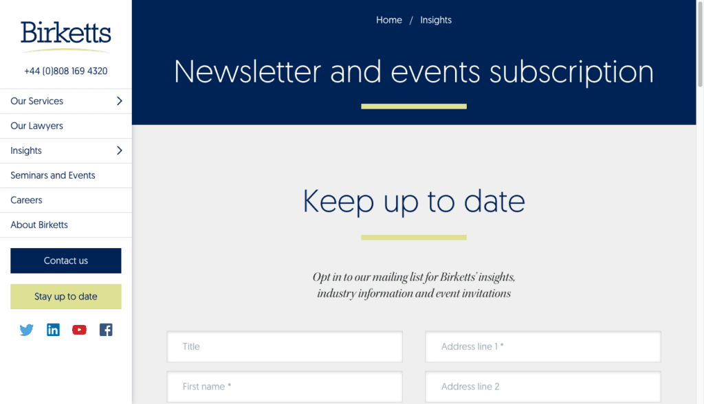 Birketts legal email marketing for legal firms