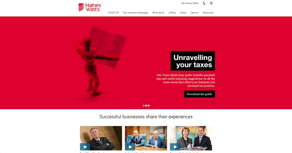Haines Watts homepage accountants competitor analysis