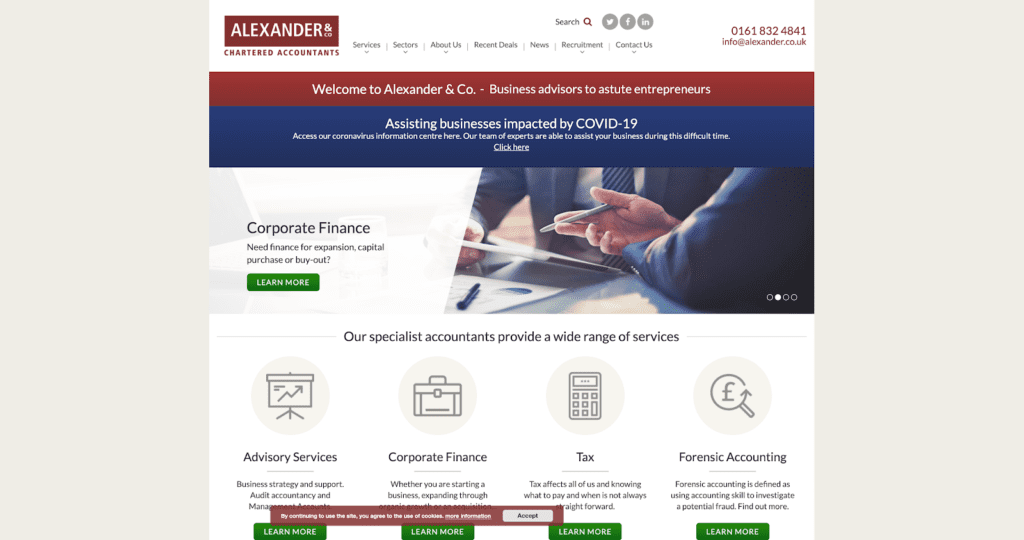 Alexander & Co homepage accountants competitor analysis