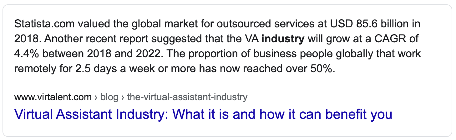 Keyword virtual assistant page 1 on google