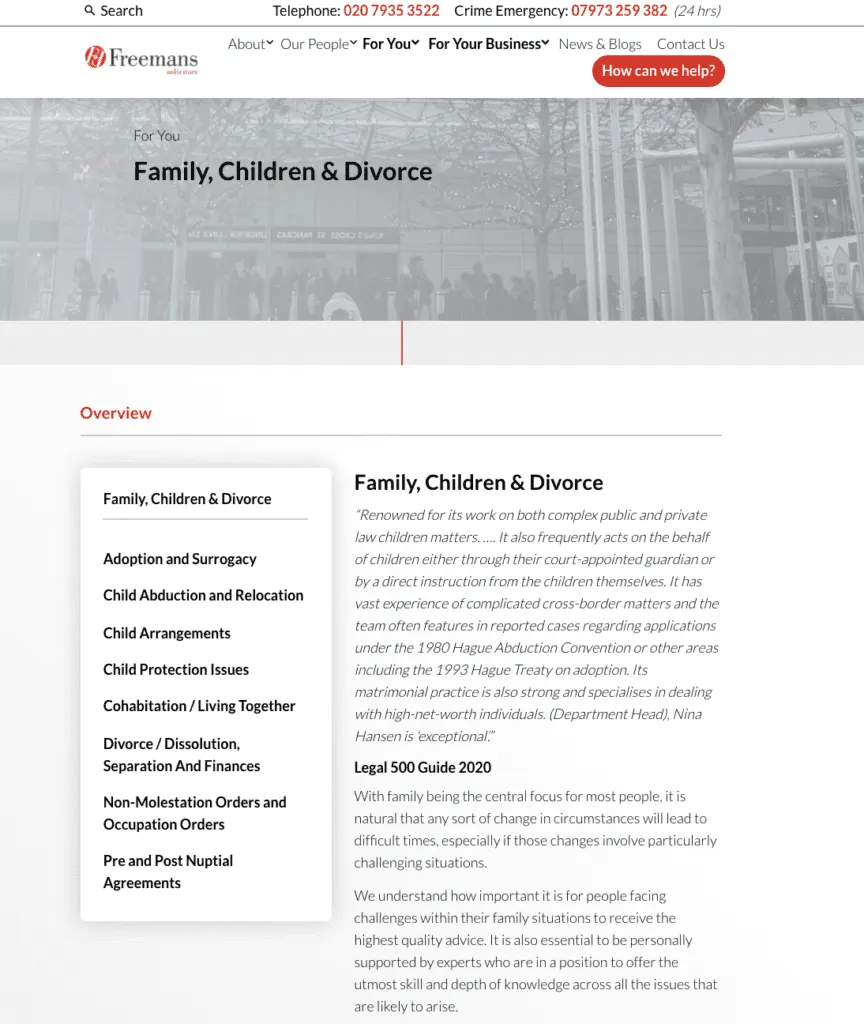 legal Content marketing example - Freemans Solicitors