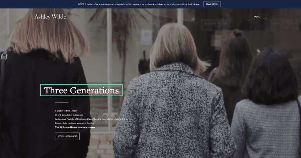 Ashley Wilde Website Homepage Three Generations Campaign
