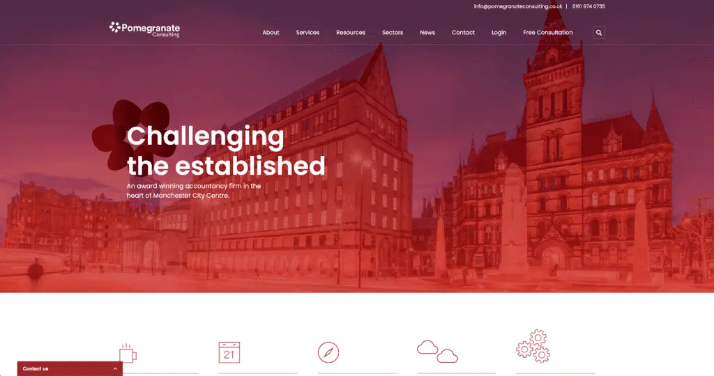 Pomegranate Consulting homepage competitor analysis accountants manchester
