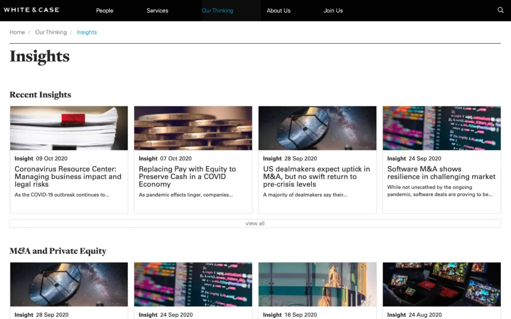 marketing legal firms white and case insights page