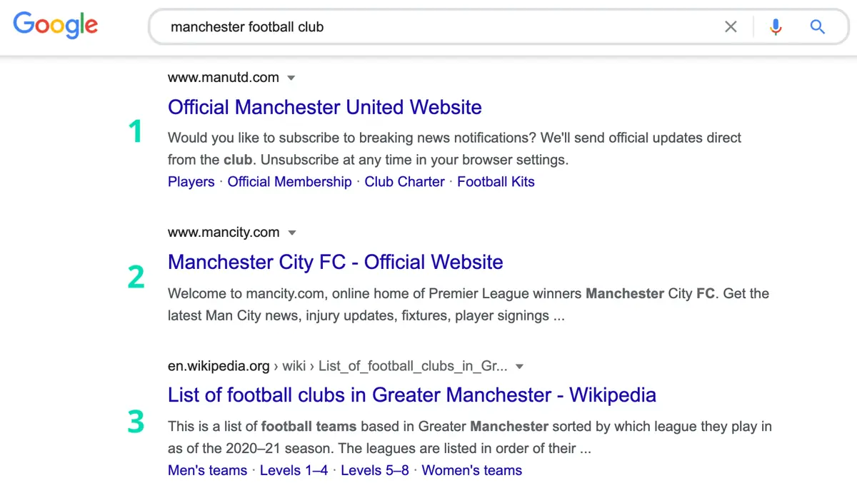 google search manchester football club