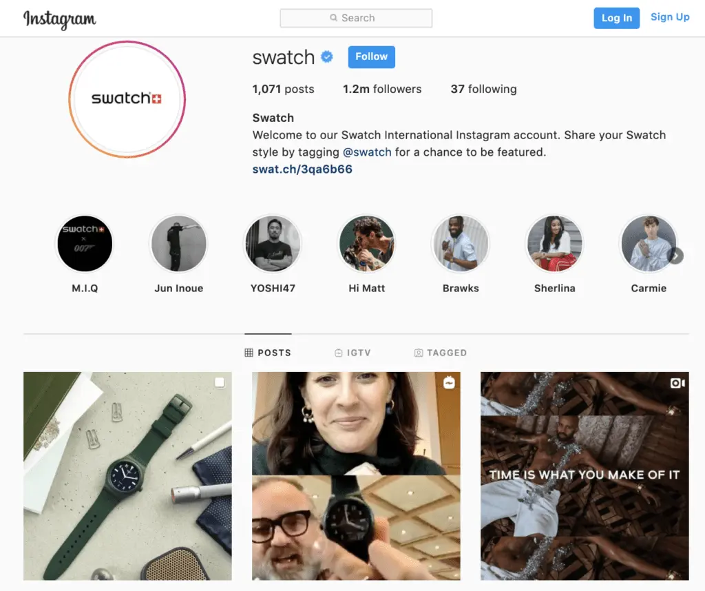 Swatches Instagram page