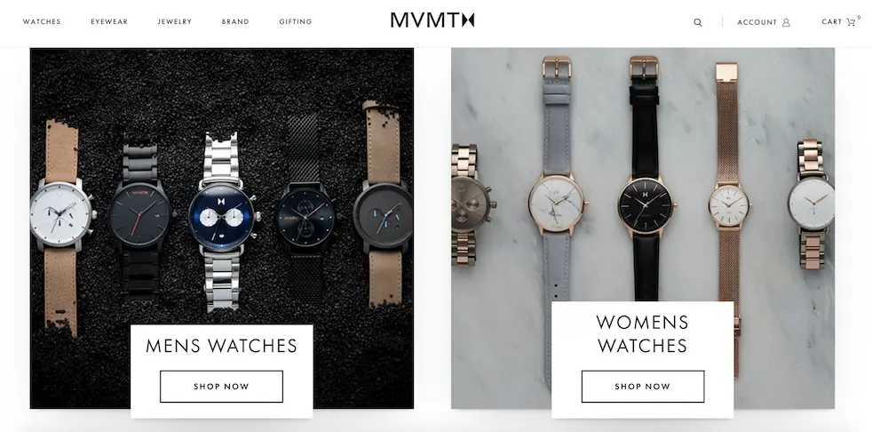 MVMT image of their website and watches