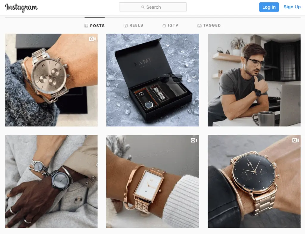 screenshot of MVMT's instagram page