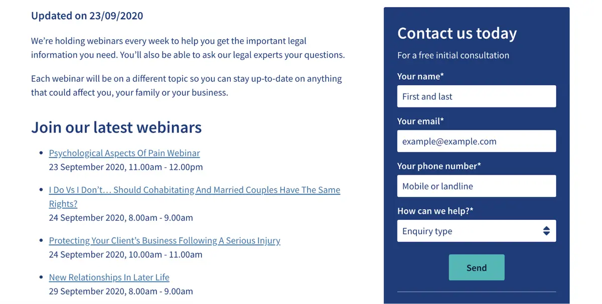 screenshot of legal site details