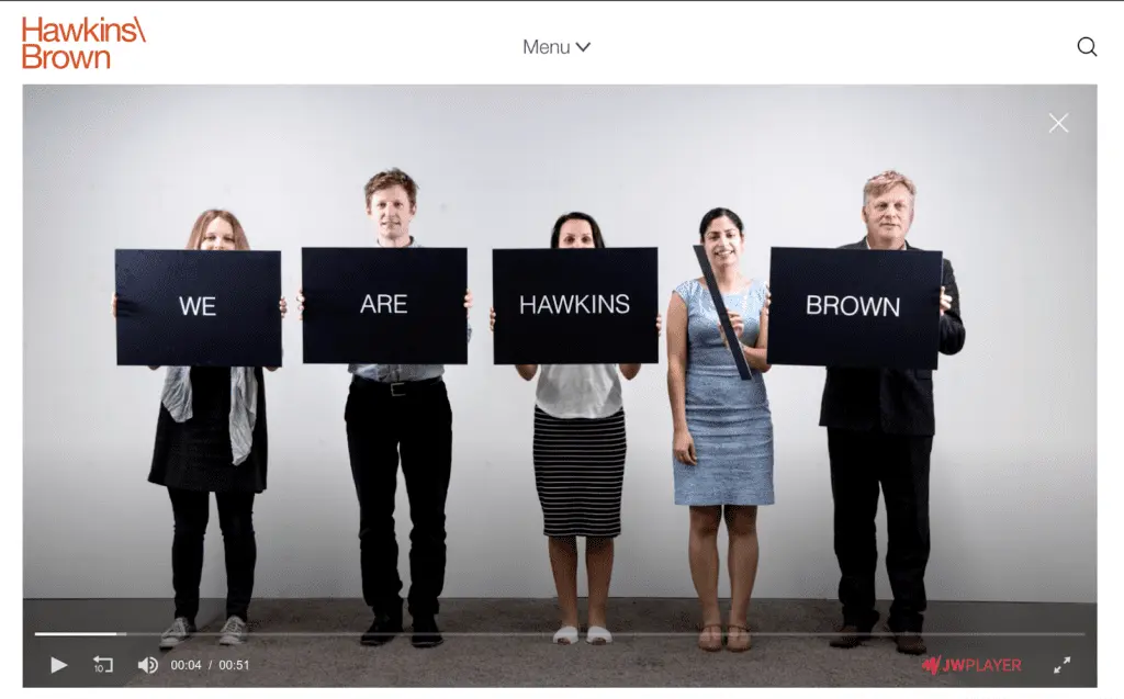 hawkins/brown homepage with a video