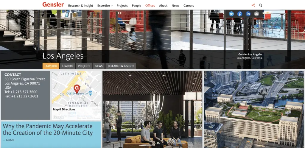 screenshot of Genseler New York office page (content lessons architecture firms)