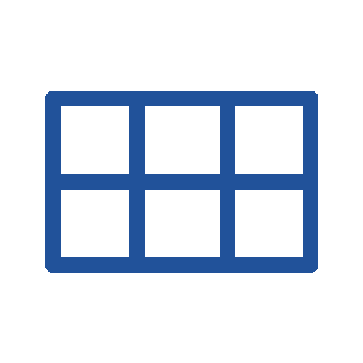 Icon of six rectangular solar panels arranged in two rows of three with a blue frame.