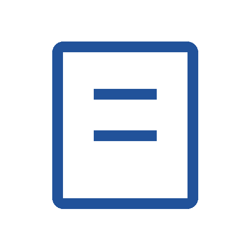 Blue square outline with two horizontal blue lines inside, resembling an equal sign centered within the square.