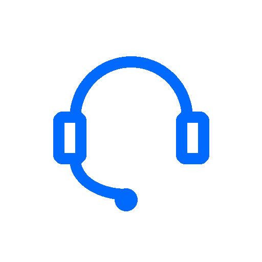 Blue headset icon with microphone on black background, symbolizing customer support or call center.