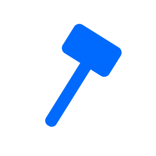 Blue silhouette of a gavel turned slightly diagonal on a transparent background.