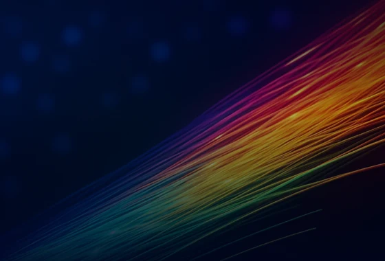 Decibel Studios desktop site over a rainbow of light fibres