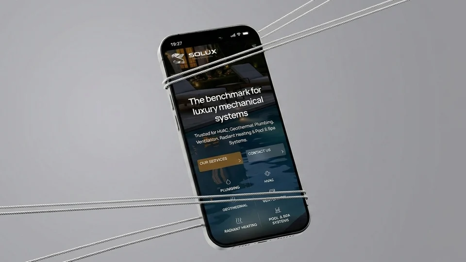 Solux Mechanical mobile site on a phone held by steel cables