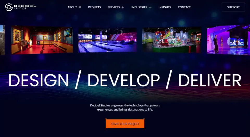 Decibel Studios home page: Design / Develop / Deliver