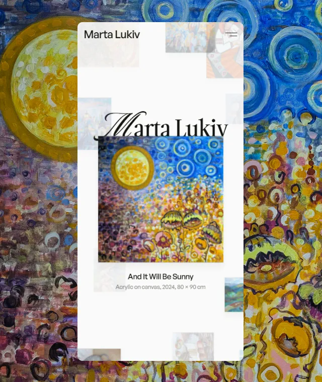 Marta Lukiv mobile page with the painting And It Will Be Sunny