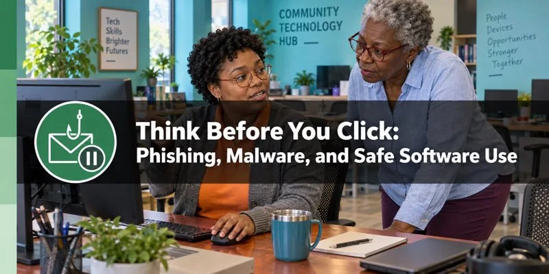 Actual General Security Awareness course artwork: Think Before You Click