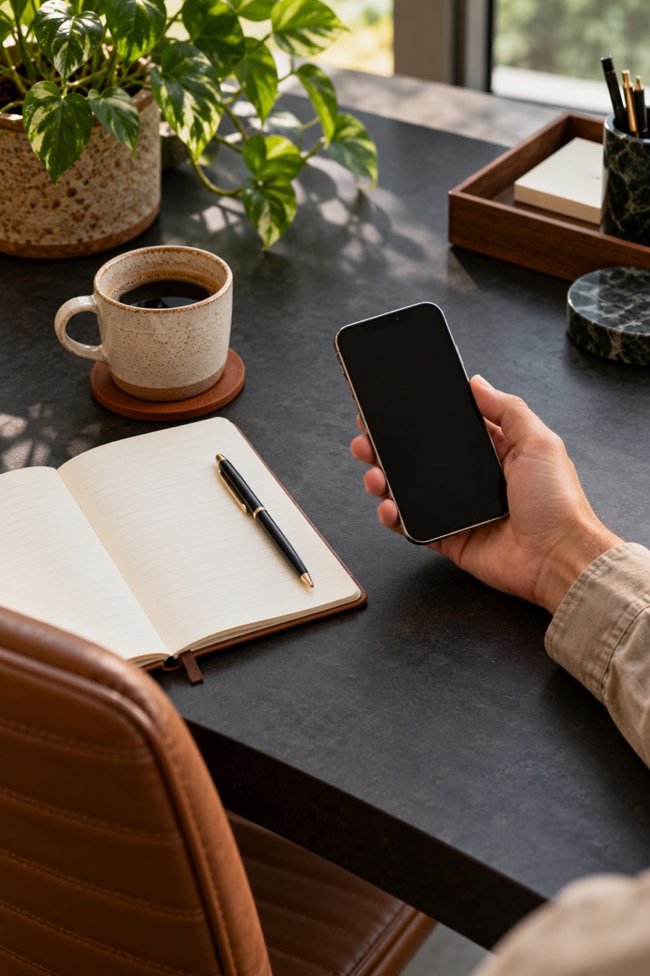 A phone and notebook ready for a conversation