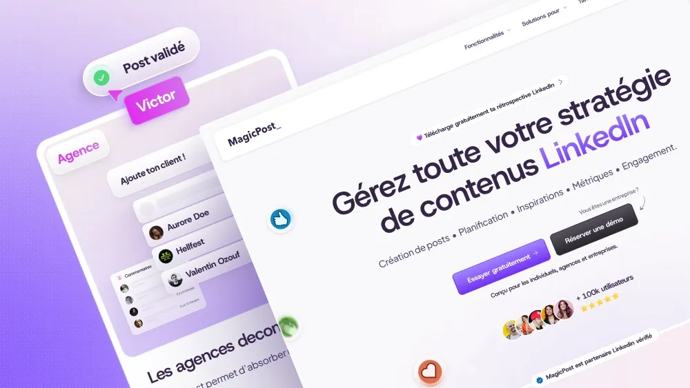 Écrans de MagicPost, outil SaaS de création de posts LinkedIn