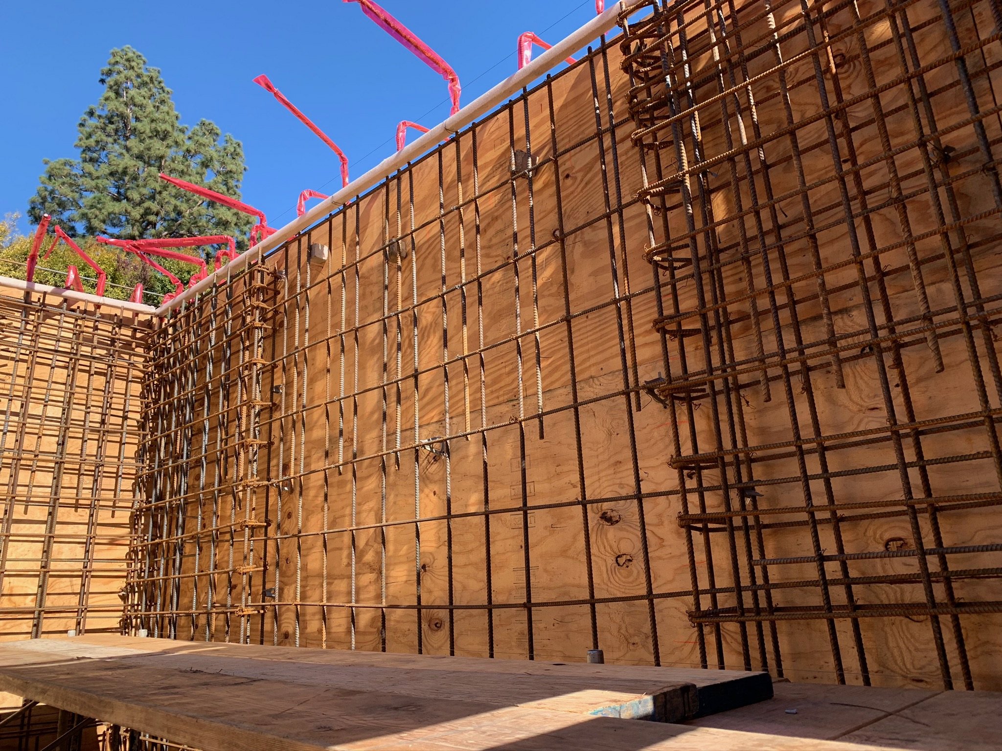 Wall forms and rebar ready for concrete