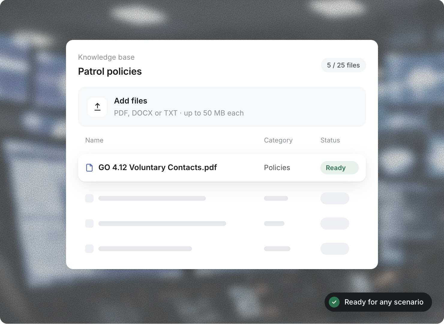 Knowledge base showing a policy file ready for any scenario