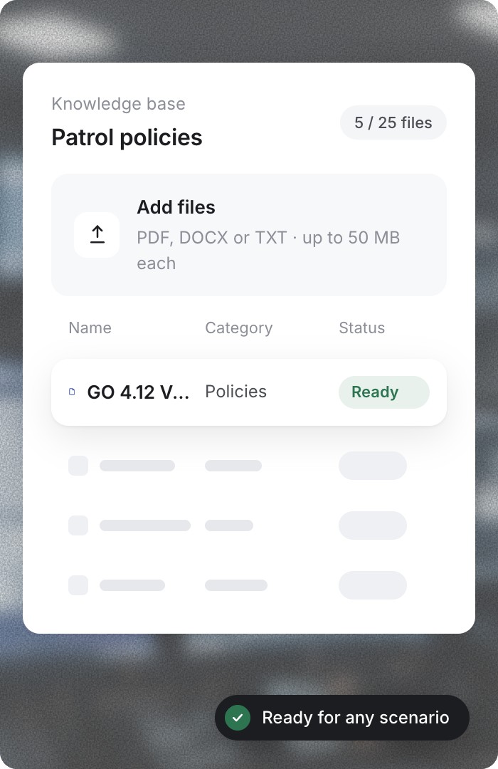 Knowledge base showing a policy file ready for any scenario