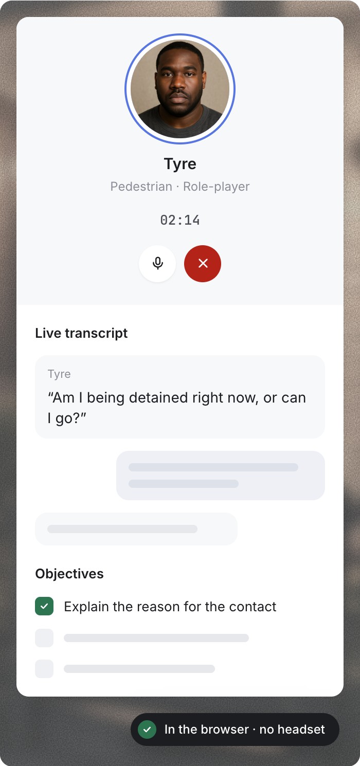 Role Play live transcript with an AI role-player