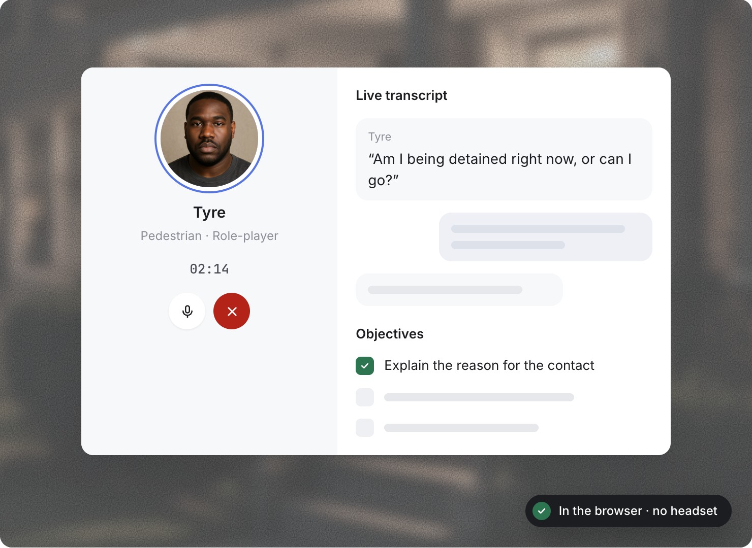 Role Play live transcript with an AI role-player