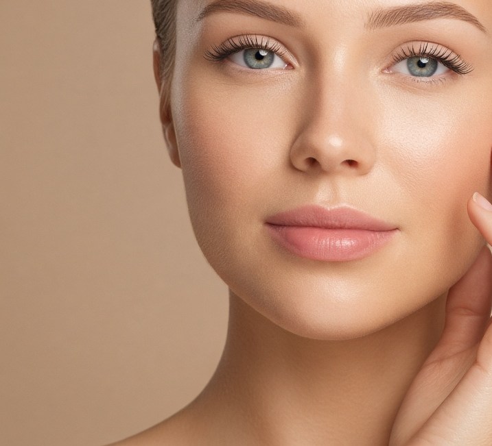 Kvinna med naturliga PMU-bryn och lip blush
