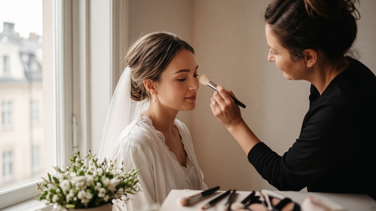 Brudmakeup på bröllopsmorgonen