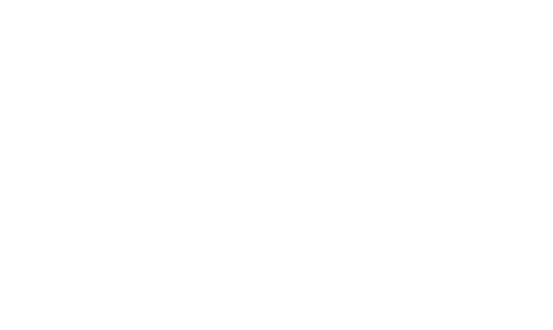 Stylized white abstract logo composed of three interconnected circular shapes.