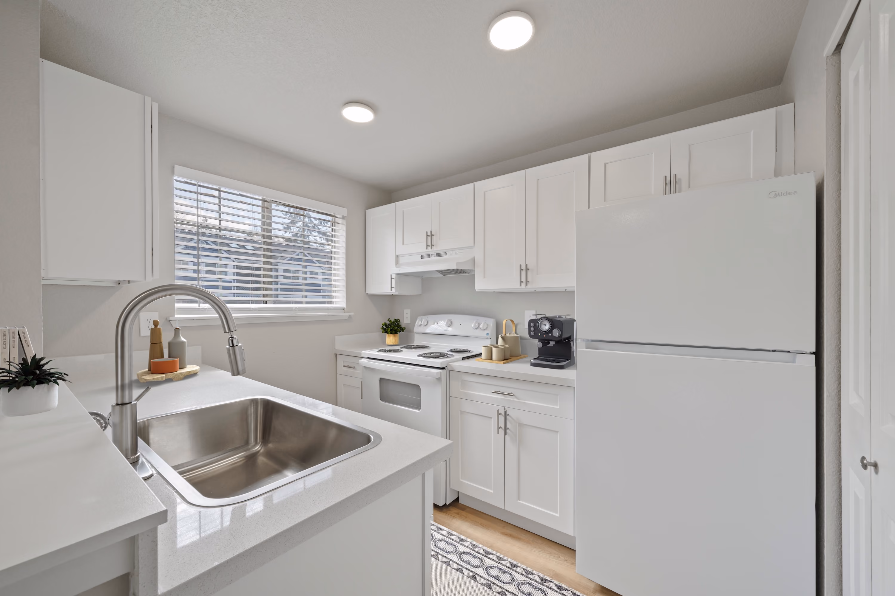 Kitchen with white cabinets