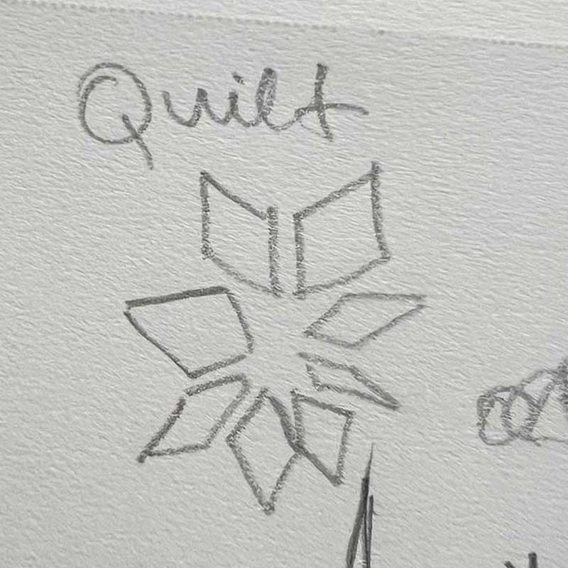 An exploration in iconography, the word quilt with an eight pointed star above it