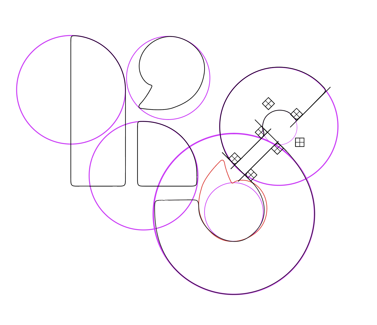 An illustration of how the golden ratio was applied to the logo mark to refine it