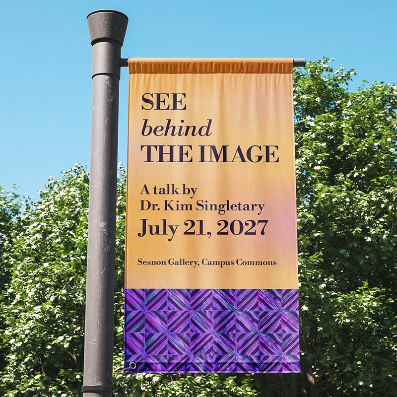Dr Kim Singletary's design for a potential banner at a university in the classic creamsicle and quilt style