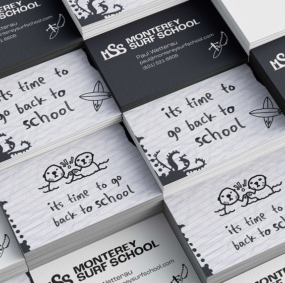 Business card designs for Monterey Surf School