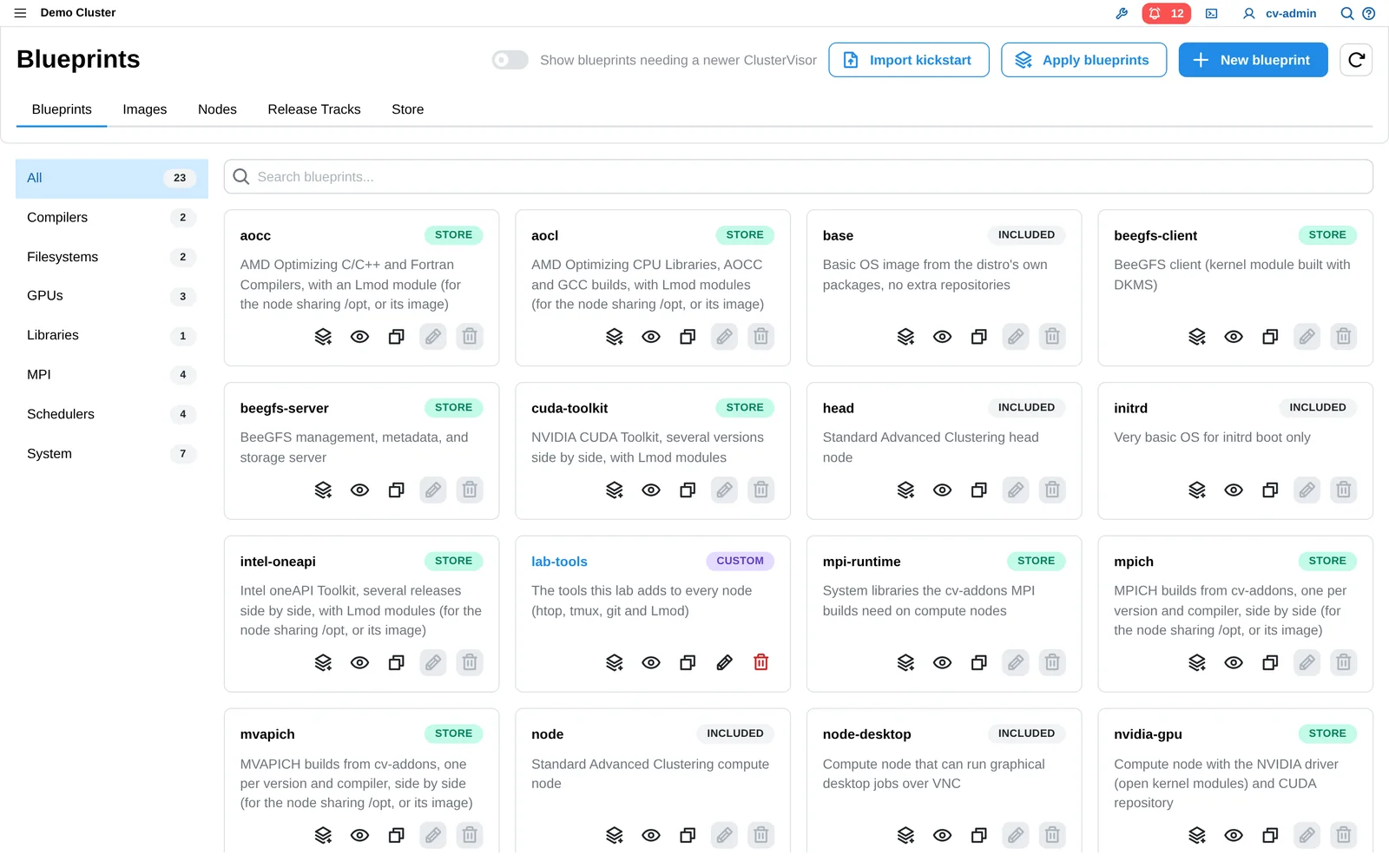 ClusterVisor 3.x Provisioner blueprint catalog