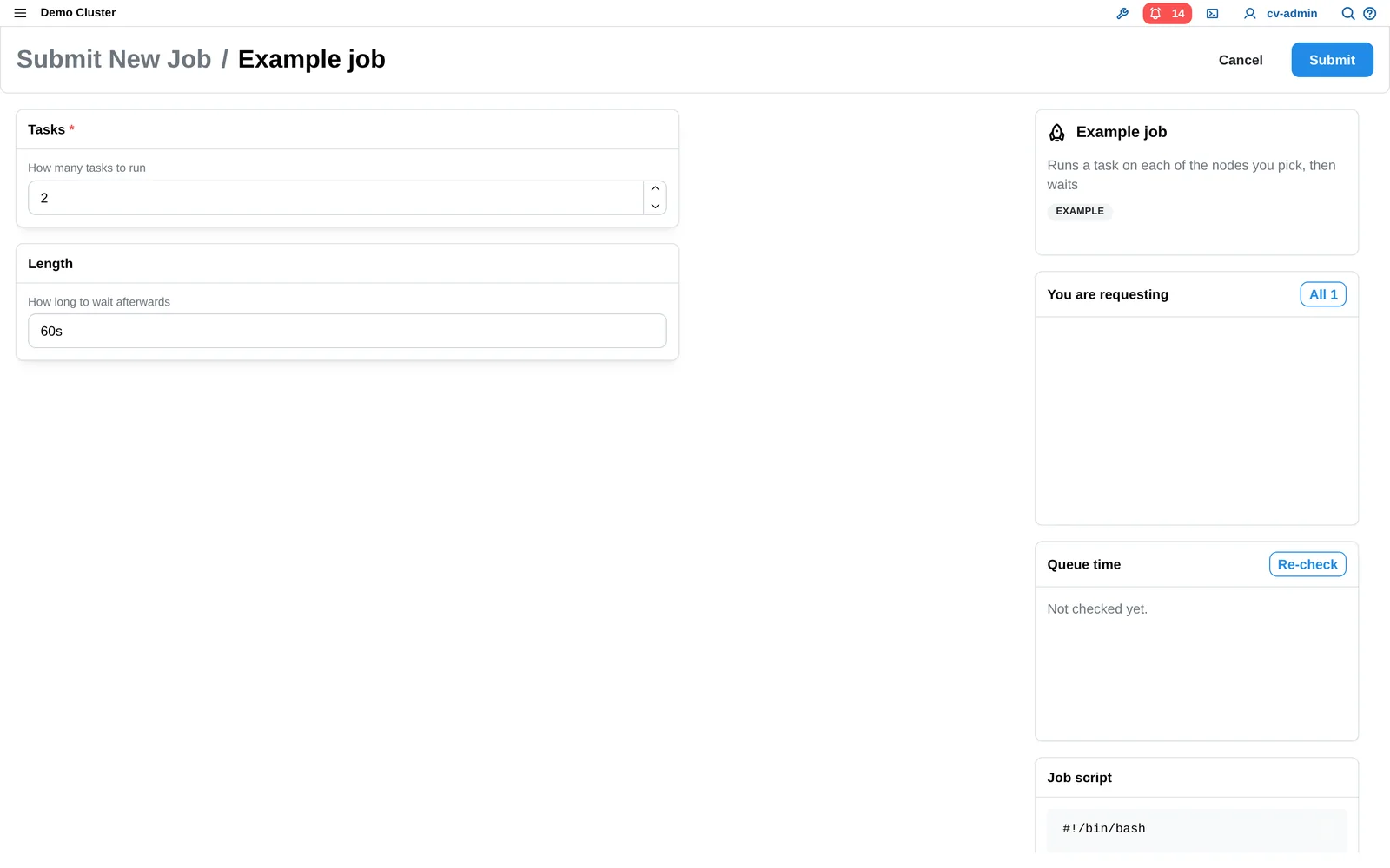 JobVisor job submission form in ClusterVisor 3.x (beta)