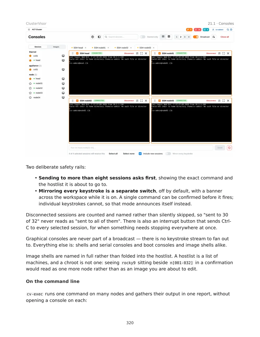 A Consoles chapter page from the ClusterVisor Manual