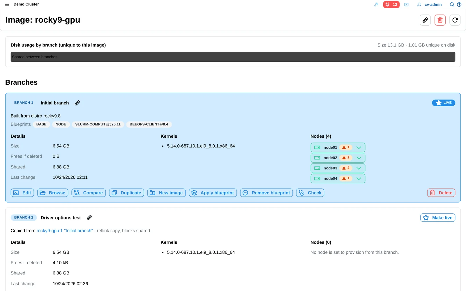ClusterVisor 3.x Provisioner image with a live branch and a test branch