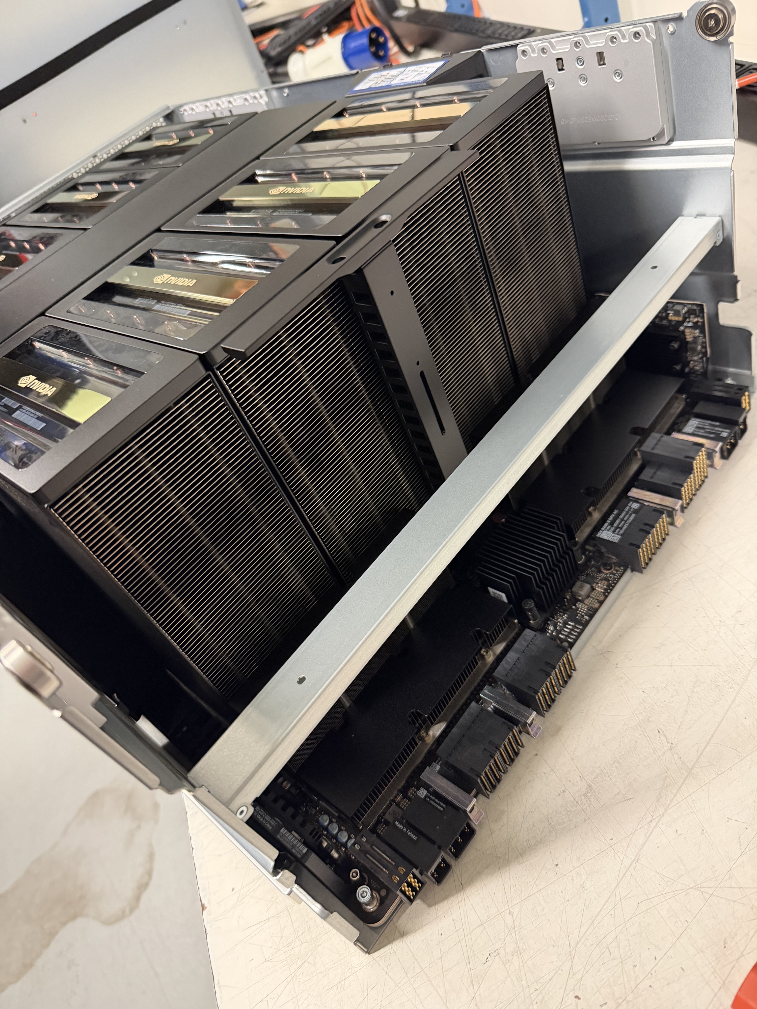 NVIDIA GPU modules inside a GPU server being built by Advanced Clustering