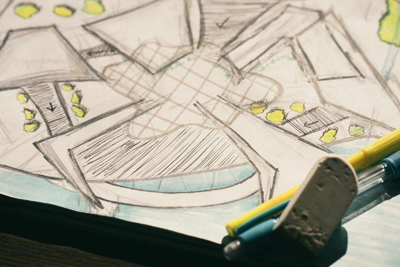 Early concept sketch of a backyard layout