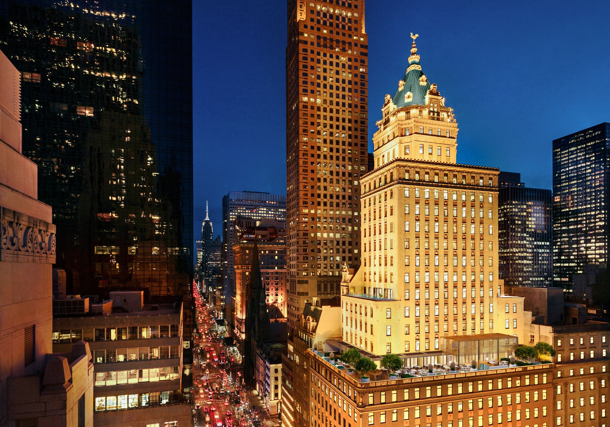 Aman New York at 730 Fifth Avenue at dusk