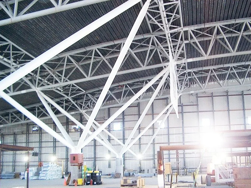 Steel truss wall framing inside the American Airlines terminal