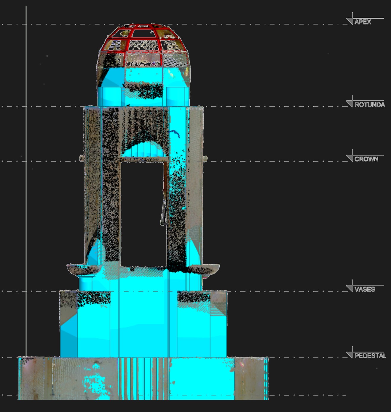 Elevation of the cupola from apex to pedestal